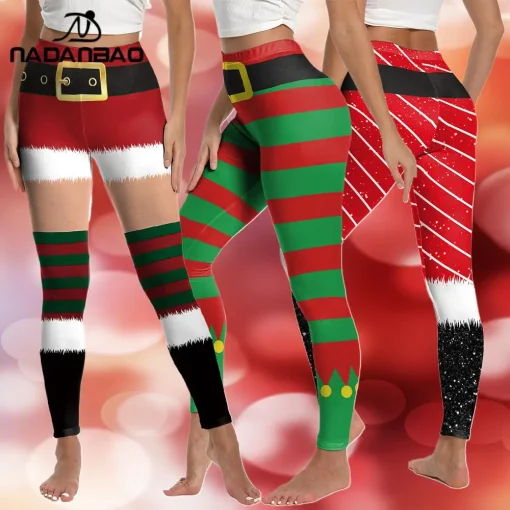 Leggings de Natal Elfo NADANBAO Mulheres