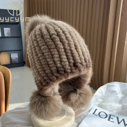 Liquidação de inverno Gorro de pele de vison legítimo para mulheres