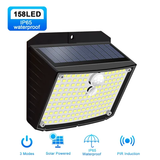 Luminária Solar de Parede 158 LEDs Externo Sensor