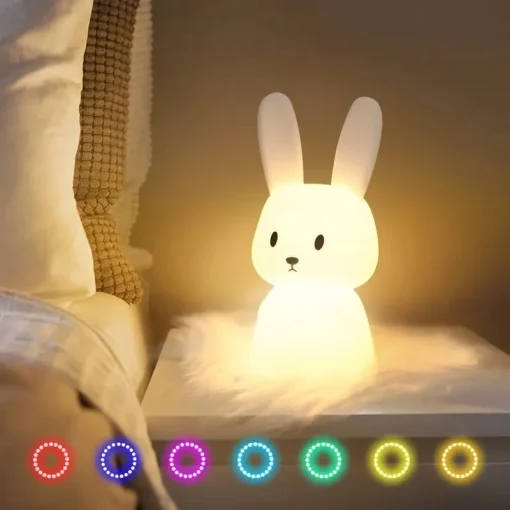 Luz Noturna de LED Coelho em Silicone com Sensor de Toque