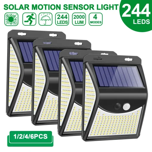 Luz Solar 4 Modos 244 LED PIR Sensor Parede