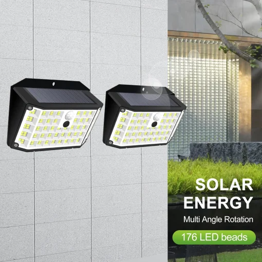 Luz Solar Externa 176 LED Sensor de Movimento