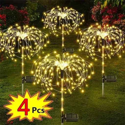 Luz de fada de fogo de artifício solar LED