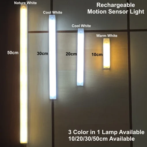 Luz noturna de indução LED sem fio com barra de sensor de movimento