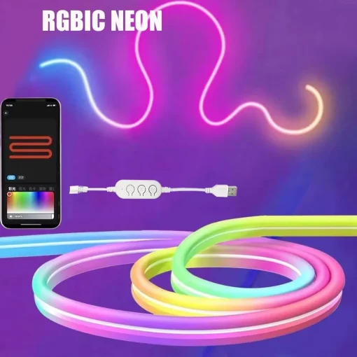 Luzes de tira de LED neon Bluetooth Rgbic de até 50 caracteres