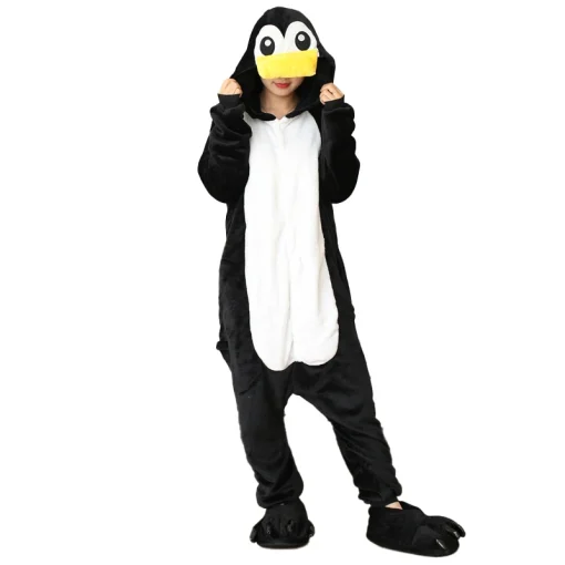 Macacão de pijama de desenho animado Kigurumi pinguim preto