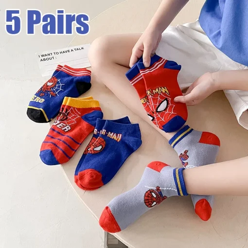 Meias curtas infantis Homem-Aranha, 5 pares