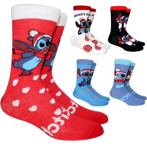 Meias de Natal femininas novas meias longas com desenho animado Stitch