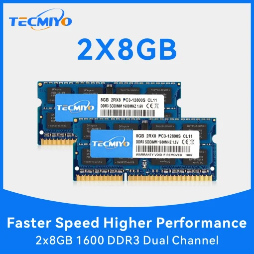 Memória RAM para laptop TECMIYO 2x8GB DDR3 1600MHz SODIMM DDR3