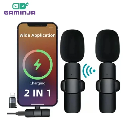 Microfone Sem Fio Lavalier GAMINJA portátil Áudio Vídeo Gravação Mini Mic Para iPhone Android Bateria Longa Duração Transmissão Ao Vivo