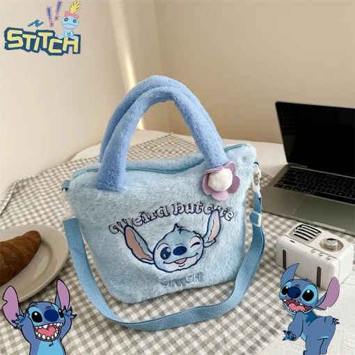 Mochila portátil do Stitch Kawaii Disney, desenhos animados fofos