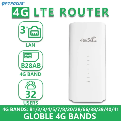 Modem 4G LTE OPTFOCUS, 300Mbps, 3 LAN, Wi-Fi