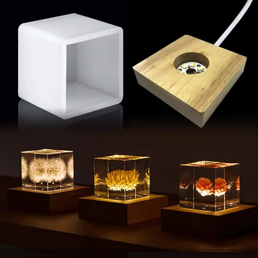 Molde de Resina Quadrada e Luz, Moldes de Silicone com Iluminação