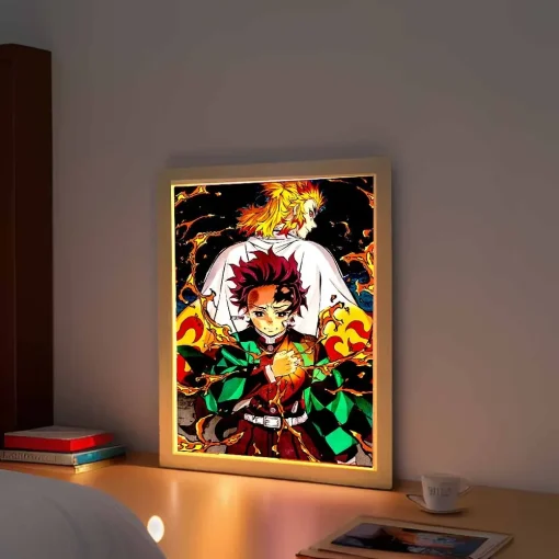 Moldura para fotos com iluminação de pintura leve de anime