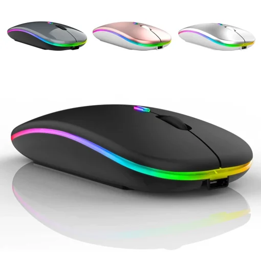 Mouse Ergonômico Silencioso RGB Sem Fio USB Recarregável