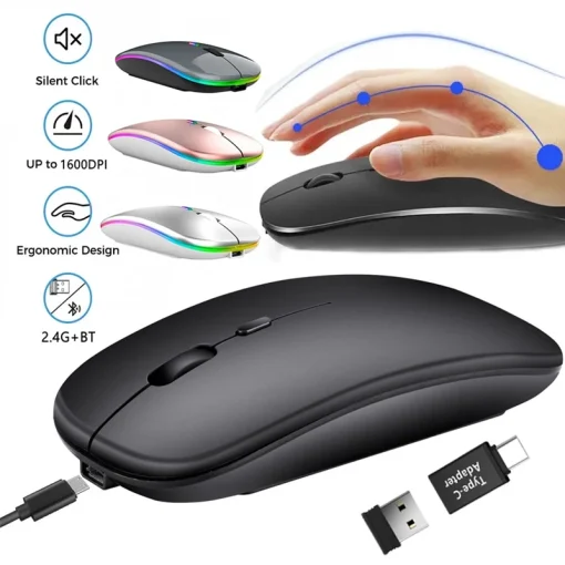 Mouse Sem Fio Recarregável Bluetooth 2.4GHz