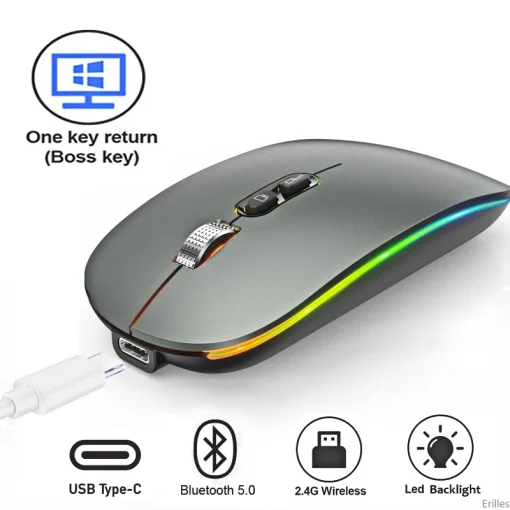 Mouse sem fio Bluetooth 2,4 G modo duplo, um clique