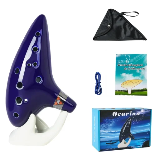 Ocarina Nova 12 Buracos Alto C Cerâmica Piccolo, Instrumento Musical, Presente para Crianças e Adultos com Suporte, Livro de Música, Correia de Pescoço e Bolsa