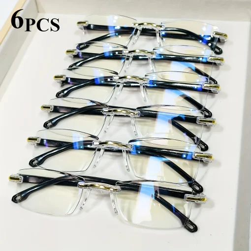 Óculos de Leitura Rimless 6 Pack - Leitores de Computador Bloqueio de Luz Azul Leve Para Mulheres Homens - Visão Amplificada Nítida