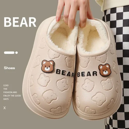 Pantufas de Algodão de Urso Fofinho de Inverno