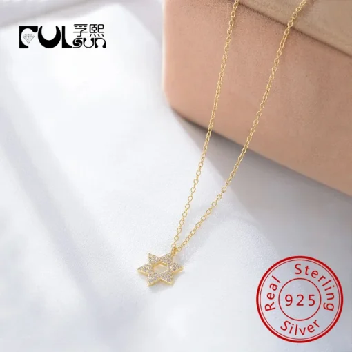 Pingente estrela brilhante de prata esterlina de design personalizado a bom preço, colar signo de estrela oca para menina