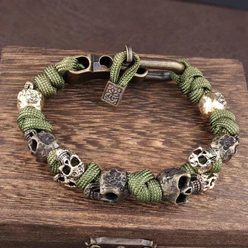 Pulseira de Caveira Masculina Gótica Retro