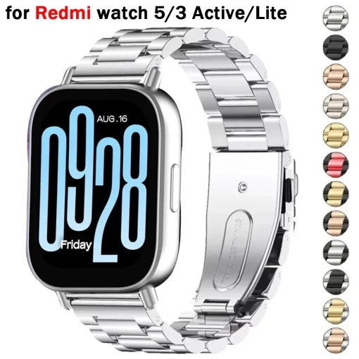 Pulseira de aço inoxidável de 22 mm para Redmi Watch 5 Active 5 Lite