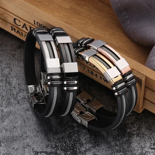 Pulseiras de Aço Inoxidável da Moda Homens Bracelete Preto