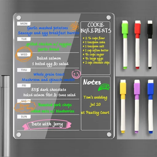 Quadro Magnético Acrílico Semanal para Menu da Cozinha