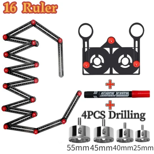 Régua de medição multiangular de 16 lados com localizador de abertura