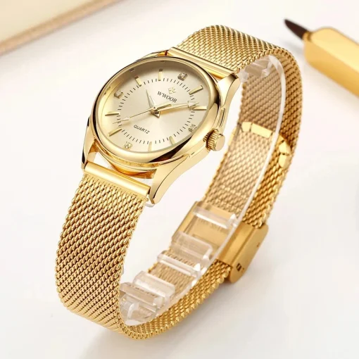 Relógio Dourado Luxuoso Feminino WWOOR