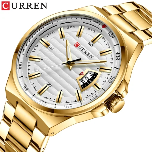 Relógio de Luxo Dourado Branco Masculino CURREN