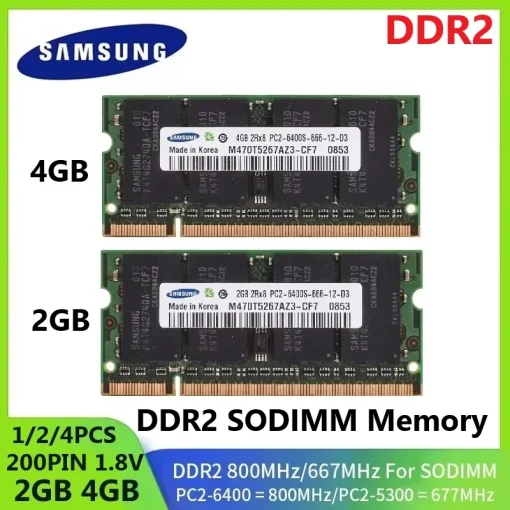 Samsung DDR2 Memória RAM SODIMM Laptop Non ECC Unbuffered