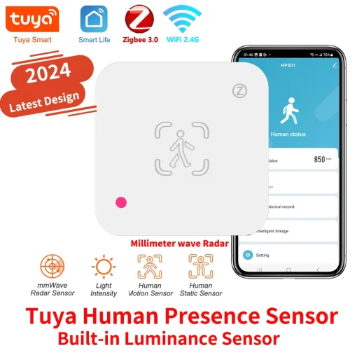 Sensor Detector de Radar MmWave de Presença Humana Tuya WiFi com Sensor de Luminância para Smart Home Smart Life