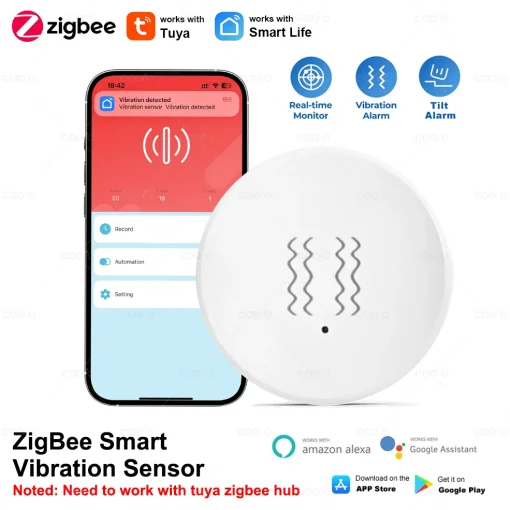 Sensor de Vibração Inteligente Zigbee Tuya