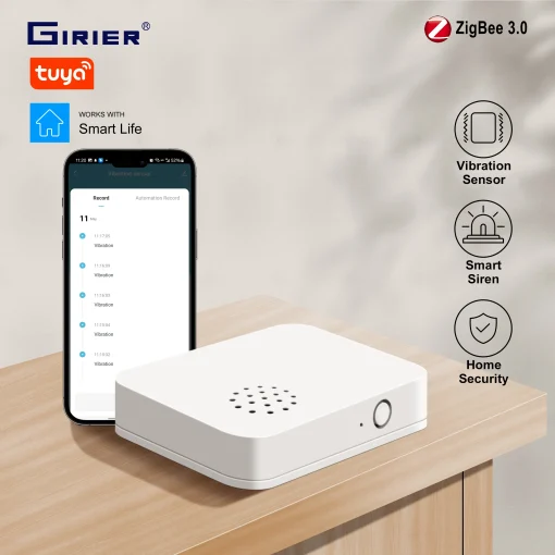 Sensor de vibração inteligente GIRIER Tuya ZigBee