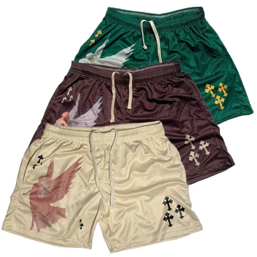 Shorts de academia com estampa de anjo cristão Y2K