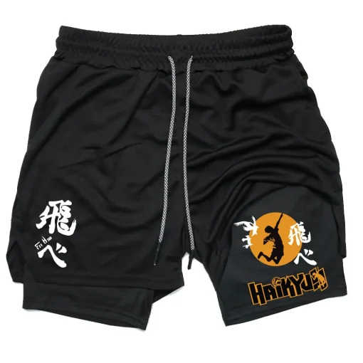 Shorts de fitness rápidos para vôlei Anime Haikyuu para homens