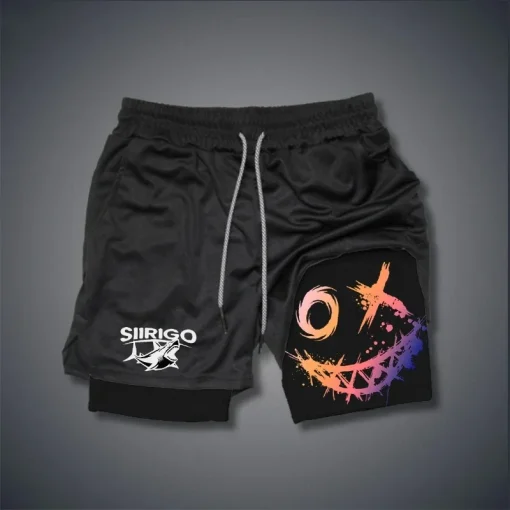 Shorts de ginástica estampados com rosto sorridente masculino