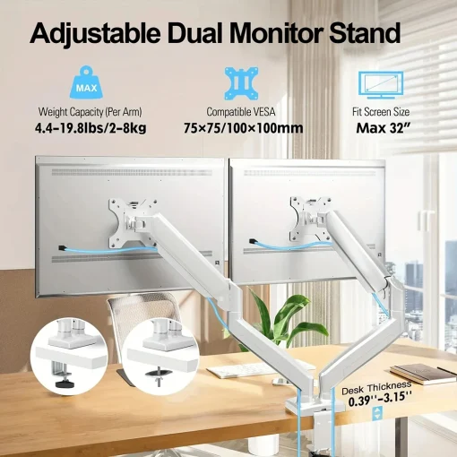 Suporte Mecânico para Braço de Mesa de Monitor Dual de até 32 Polegadas e 9kg por Tela