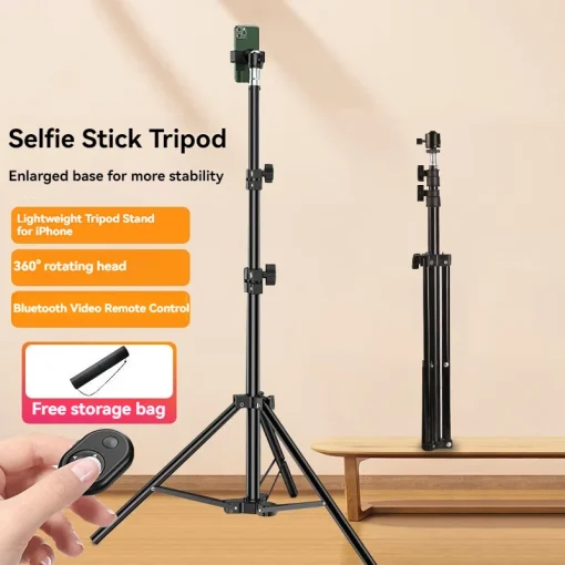 Suporte de Tripé Retrátil Portátil para Celular com Selfie Stick Sem Fio Ajustável Suporte Dobrável para Celular Para IPhone, Xiaomi, Huawei