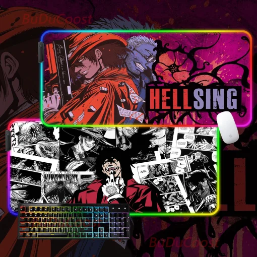 Tapete de Mesa de Escritório de Impressão HD para Anime Hellsing Alucard E-sports RGB XXL Trava Borda Luminância de Computador Mouse Pad