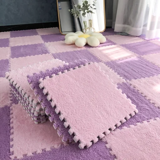 Tapete macio de pelúcia para bebês para inverno, ladrilhos de espuma entrelaçados para quarto e sala de estar infantil, 30 x 30 cm