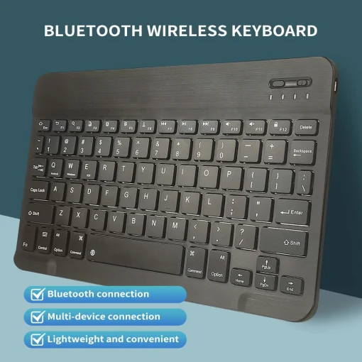 Teclado Bluetooth Sem Fio Recarregável Preto 10 Polegadas