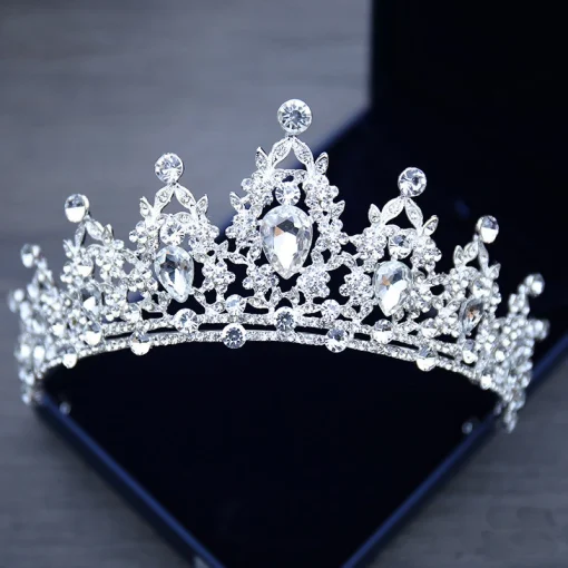 Tiara de cristal para casamento, coroa prateada