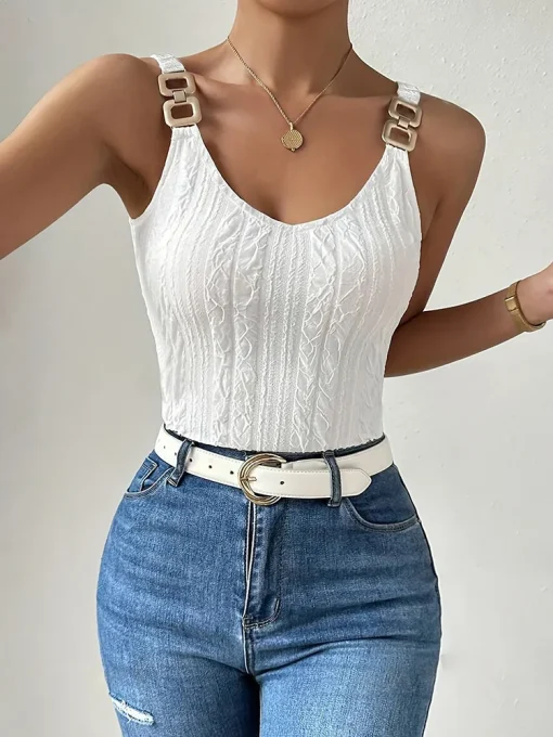 Top Alça Verão Mulher Casual V-neck Tricotado