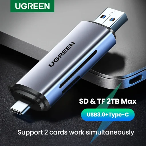 UGREEN Leitor de Cartão USB3.0 e USB C para SDMicroSD