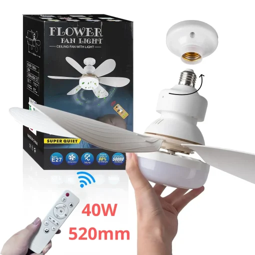 Ventilador de teto com luz LED 40W e soquete de 52 cm