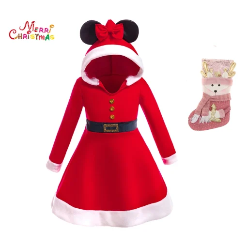 Vestido Infantil Mickey Natalino Meninas Vermelho