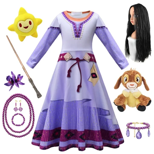 Vestido de fantasia de princesa Asha para Cosplay